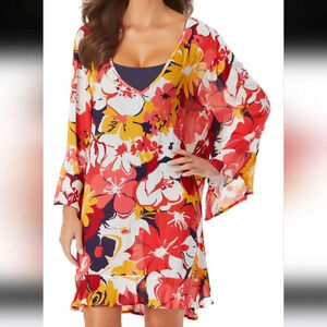Anne Cole Signature Women's Wallflower V-Neck Cover-Up Tunic Top Size Medium